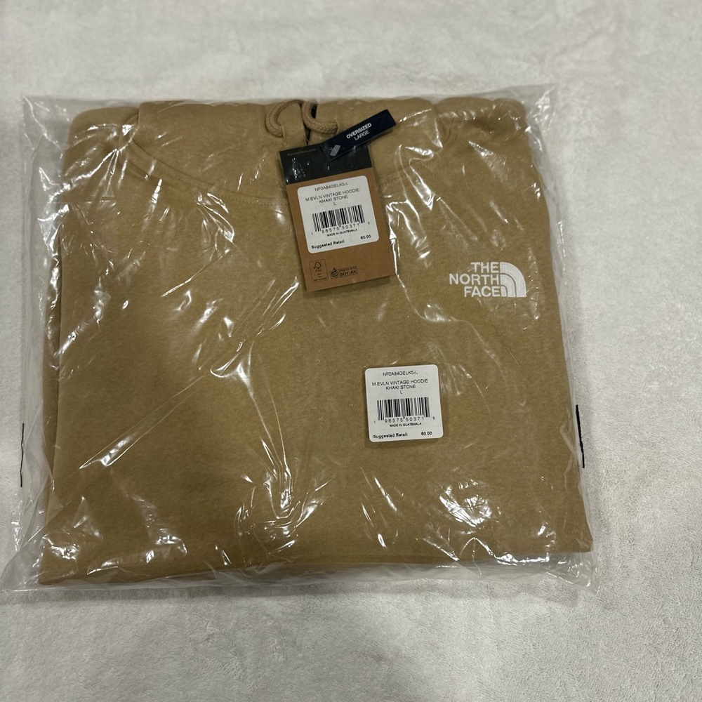 brand new large khaki stone north face hoodie
